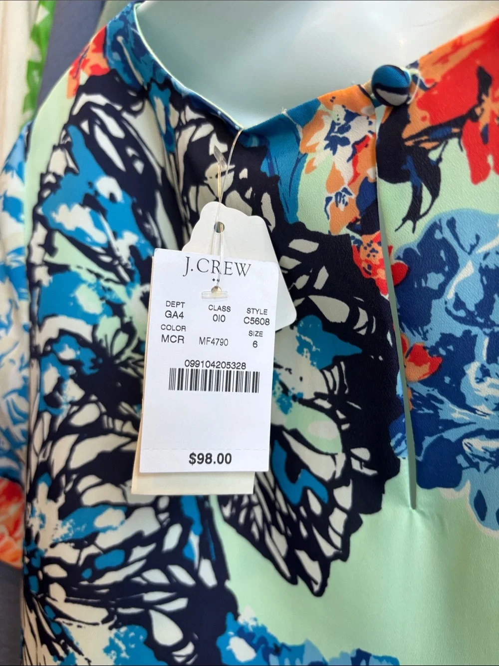 J. Crew Mint Mini Dress with Bold Blue Floral Print